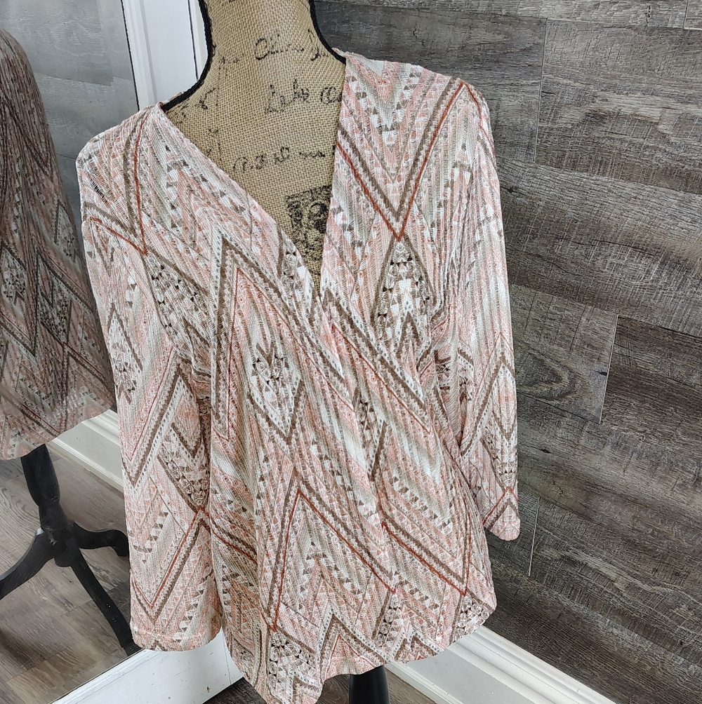 Alfred Dunner Pink and Cream Geometric Blouse